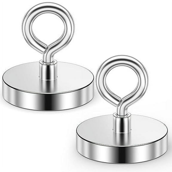 VNDUEEY Neodymium Fishing Magnets, 2 Pack 150 lbs Pulling Force, Rare Earth Magnets with Countersunk Hole Eyebolt for Retrieving in River Lake, Beach, Lawn - 1.42 inch