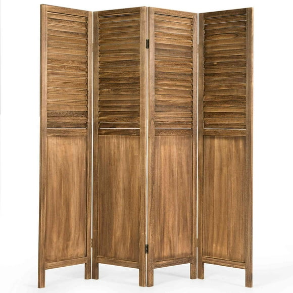 Costway 4 Panel Folding Privacy Room Divider Screen Home Furniture 5.6 Ft Tall Brown
