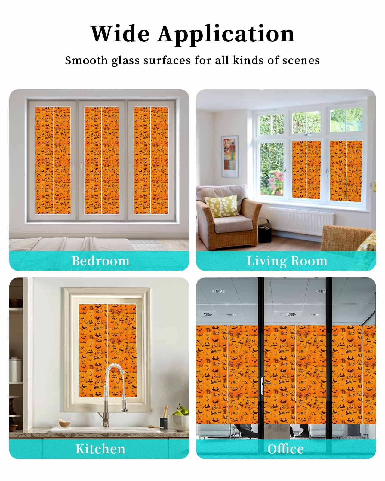 Window Privacy Film Orange Halloween Stained Glass Window Film Decorative Sun Block Window Cover Horror Pumpkins Evil Bat Window Clings Static Adhesive Sticker for Bathroom 23.6"x59"