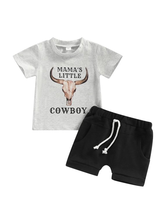 Newborn Baby Boy Clothes Cowhead Pattern Printed Round Neck T-shirt + Shorts Set 2PCs Infant Summer Outfits