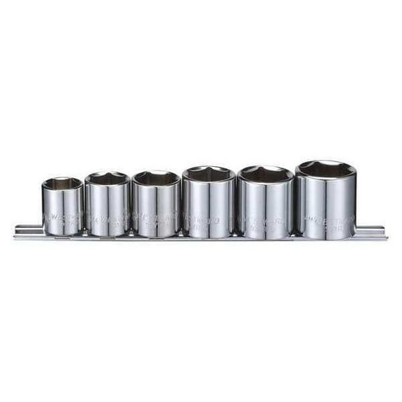 Westward 3/8" Drive Socket Set, SAE, 11/16 to 1 in, Chrome, 6-Pieces 53PN38