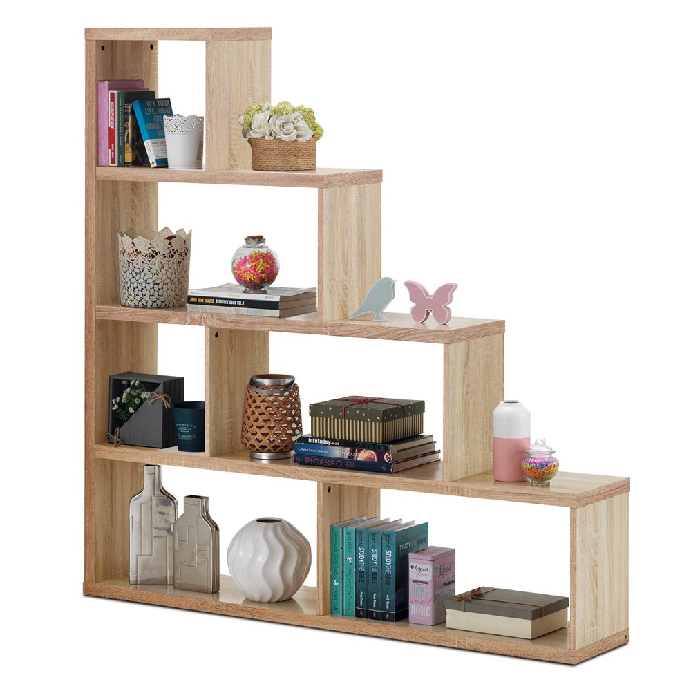 Costway 6 Cubes Ladder Shelf Freestanding Corner Bookshelf Storage