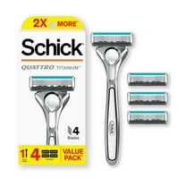 Schick Quattro Titanium Razor, 1 Razor Handle with 4 Razor Refills, 4 Blade Razor for Men