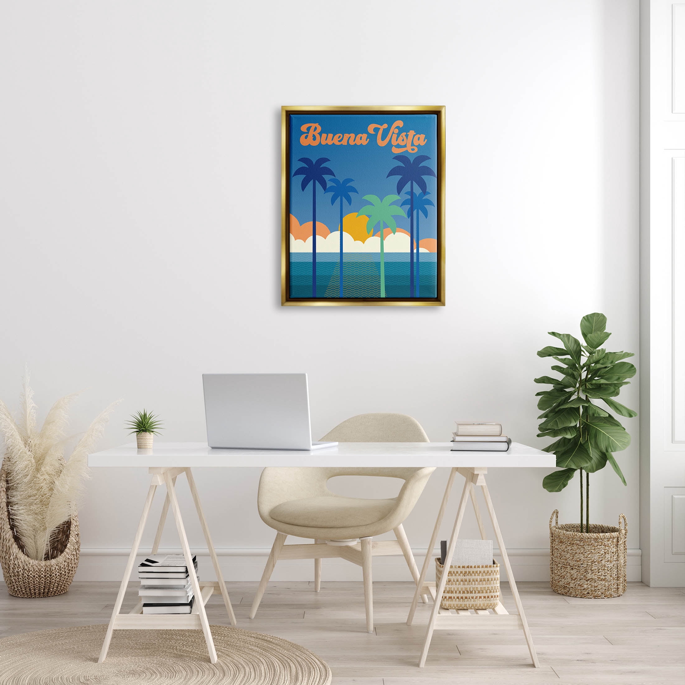 Stupell Industries Buena Vista Tropical Palms Scene Graphic Art Metallic Gold Floating Framed Canvas Print Wall Art, Design by Wild Apple Portfolio