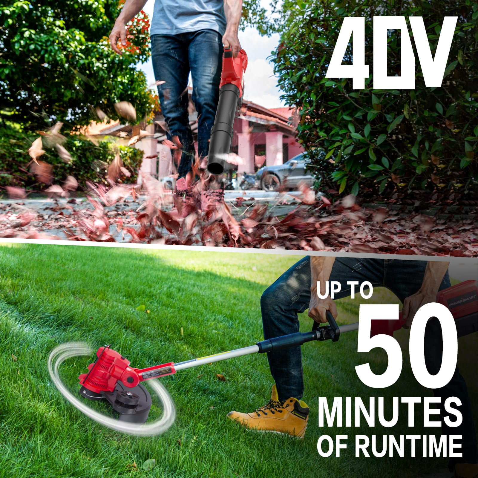 PowerSmart 40V 4.0Ah Lithium-Ion Cordless String Trimmer/Edger and Blower Combo Kit(2 Tools),7lb