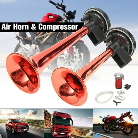 Bad Boy Air Horns - 12V Dual Air Horn Kit Trumpet Compressor Kit Train Car Truck Boat RV Boat 150dB Red