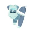 thumbnail image 2 of Aojekbee Baby Boy Pants Outfit Letter Print Short Sleeve Romper with Contrast Color Pants and Hat Set, 2 of 10