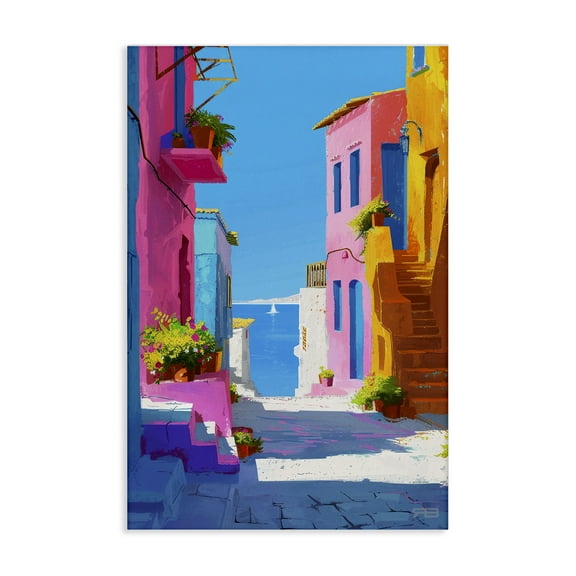 Stupell Industries Coastal Town Buildings Buildings & Architecture Painting Wrapped Canvas Art Print Wall Art, 16 x 24