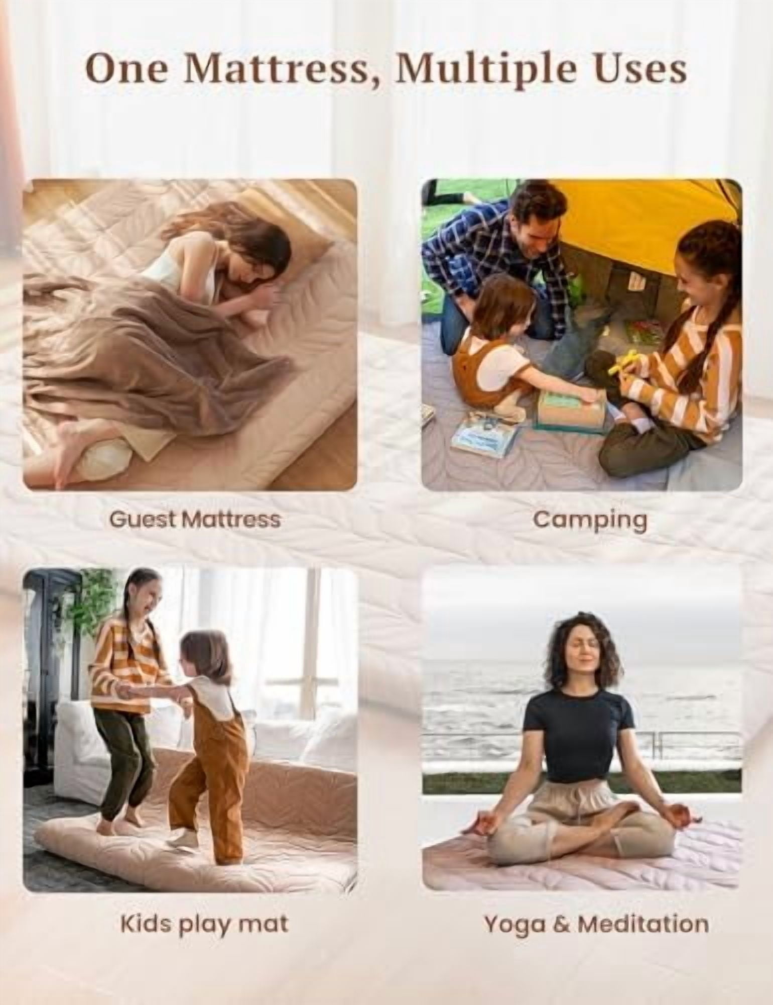 Zonli Japanese Floor Mattress Futon, Foldable Tatami Mat with Cotton Cover, Queen 80"x60", Coffee
