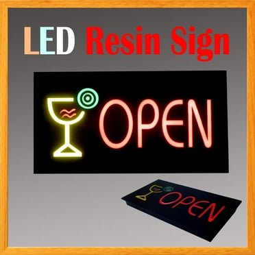 Lighted LED Resin Window Sign Bar Cocktail OPEN Non Neon Display 17" x 9" Oval