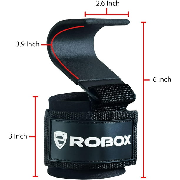 ROBOX Weight Lifting Hooks - Non-Slip Rubber Coated Rod Grip Hooks with  Thick Padded Wrist Wraps for Powerlifting, Weightlifting, Deadlifts, Pull  ups, Gym for Men and Women (Pair) 