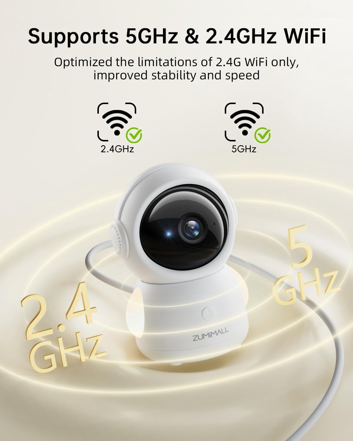 ZUMIMALL 5G Baby Monitor, 2K Indoor Security Camera with Baby Cry Detection, One-Click Call, Auto Tracking, Support Alexa
