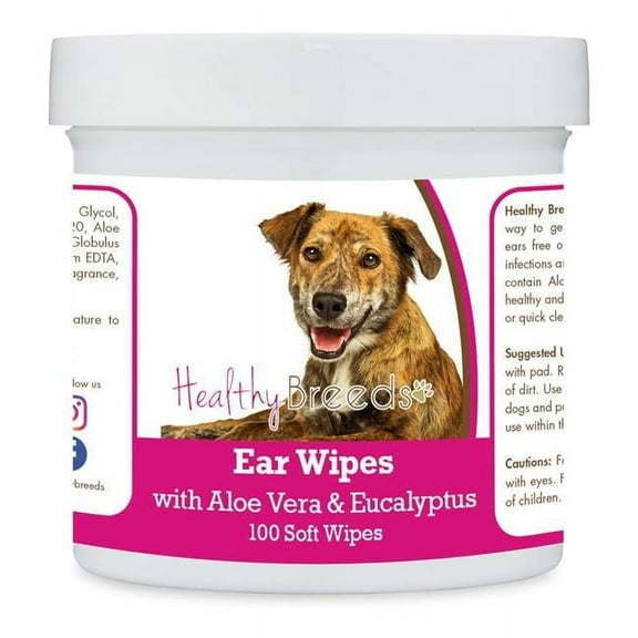 Healthy Breeds 192959824384 Plott Ear Cleaning Wipes with Aloe & Eucalyptus for Dogs - 100 Count