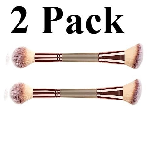 2Pack Dual-ended Makeup Brushes for Contouring, Blending, and Bronzing - Angled Foundation Brush and Concealer Brush - Premium Luxe Hair for Flawless Application of Liquid, Cream, and Powder Makeup