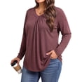 thumbnail image 3 of WellSize Womens Plus Size Tops Casual Pleated V Neck Fall Blouse Tunic Long Sleeve Shirts, 3 of 7