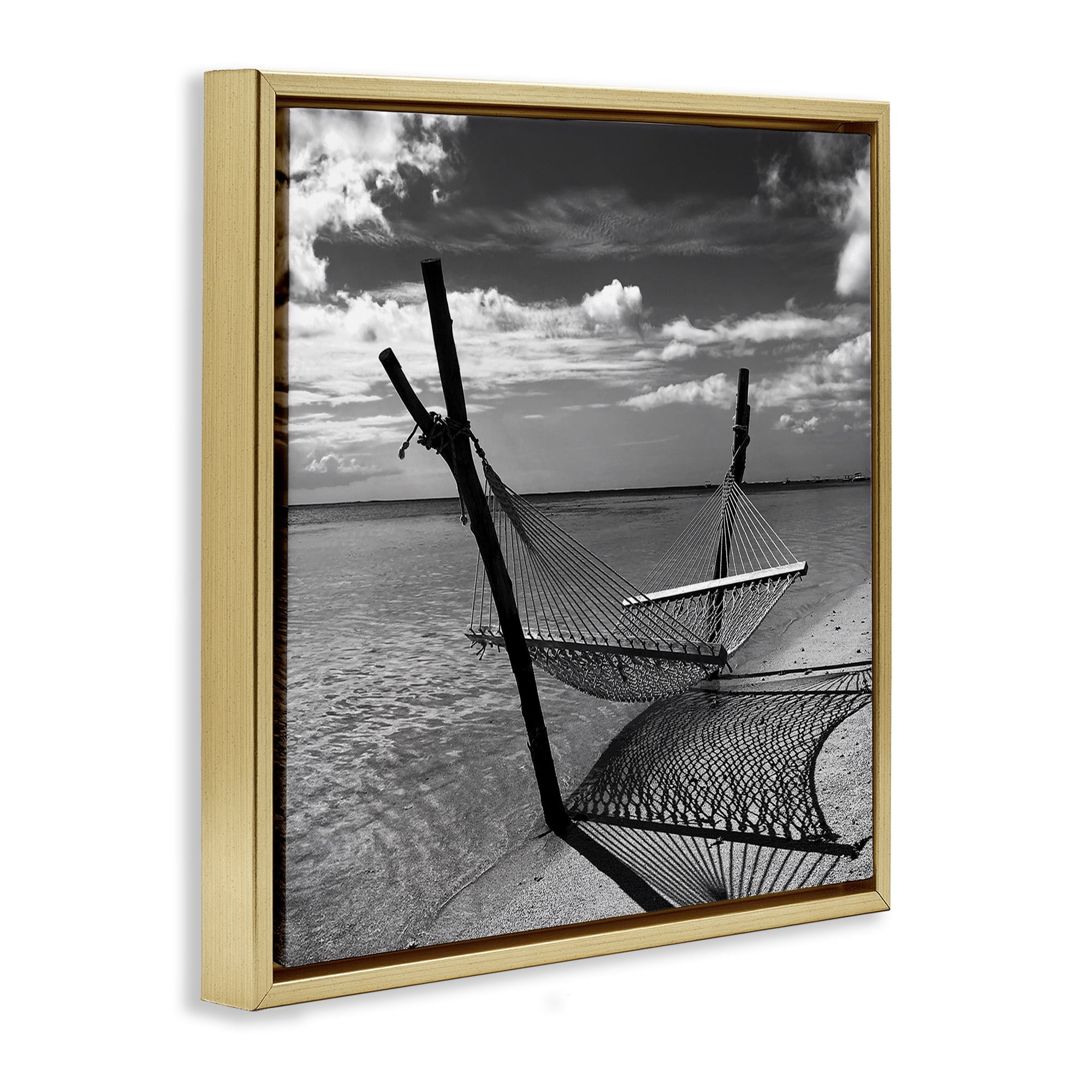 Stupell Industries Windward Beach Hammock Coastal Photography Gold Floater Framed Canvas Art Print Wall Art, 25 x 25