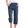 thumbnail image 2 of Capri Pants for Women Spring Summer Lightweight Elastic Waist Straight Leg Relaxed Fit Cropped Pants Capris with Pockets, 2 of 6