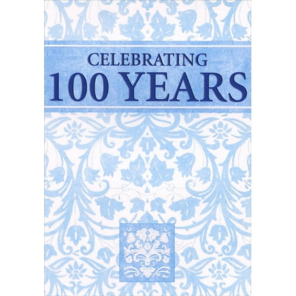 Designer Greetings Blue Leaves and Vines on White Background Age 100 / 100th Birthday Card for Him