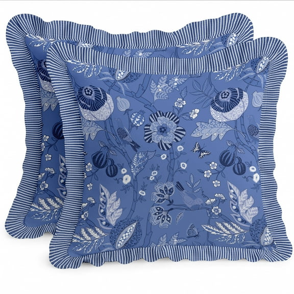 Vargottam 16x16 Cotton Cushion Covers Set of 2 - Double-Sided Printed Frill Pillow Covers with Zipper, Floral Print, Farmhouse Style, 100% Cotton Twill, No Filler