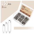 thumbnail image 3 of Safety Pins XKDOUS 150 unidades de alfileres plateados de varios tamaños a granel, 3 of 7
