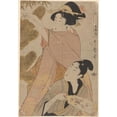 thumbnail image 2 of Kitagawa Utamaro 14x18 Black Ornate Wood Framed Double Matted Museum Art Print Titled - Woman and Man Cutting New Year's Pine Boughs (Late 18th Century - Ca. 1806), 2 of 5