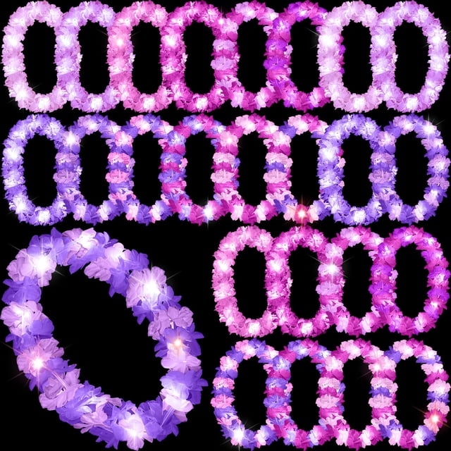 Lámpara LED Sherr con 24 luces LED y flores moradas, 100 cm