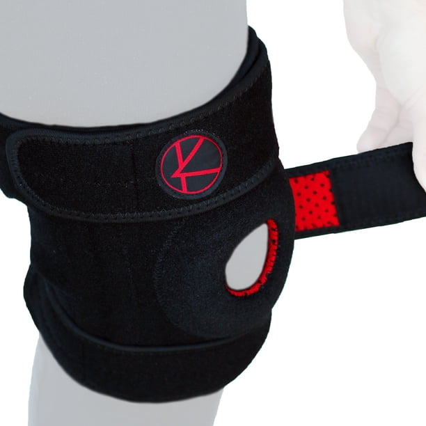 Rodillera KARM para mujer y hombre: rodillera ajustable para desgarro de menisco y dolor de artritis. Compresión con estabilizadores laterales y almohadilla de gel para rótula (XS/S/M/L, negra)