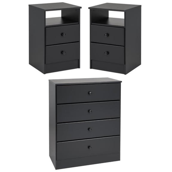 Home Square 3-Piece Furniture Set with 2 Nightstands and 4-Drawer Chest in Black