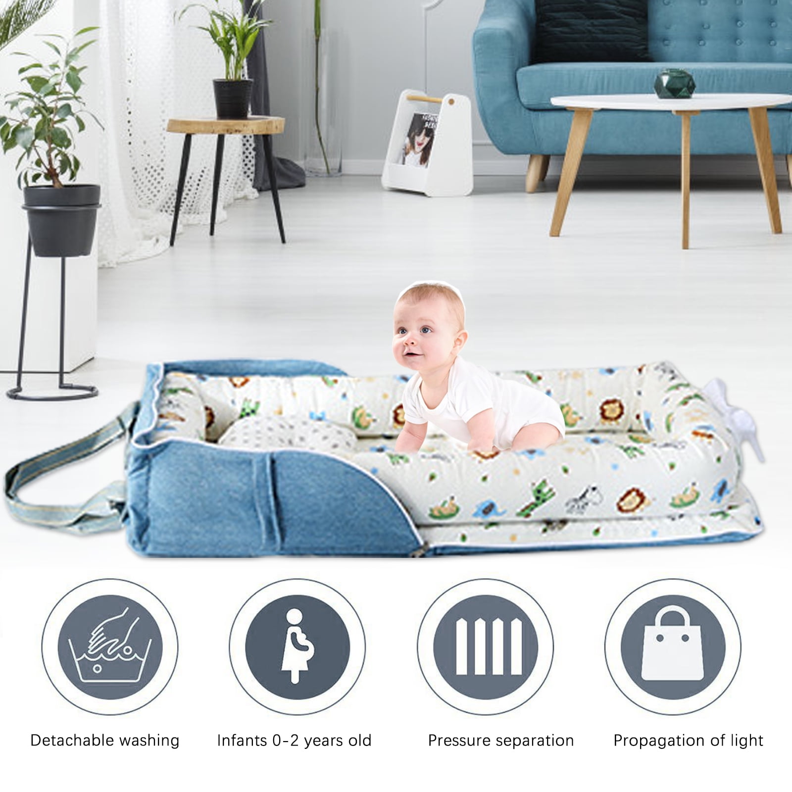 Lutabuo Portable Newborn Baby Nest Bed Detachable Washable Lounger Blue Animal Walmart