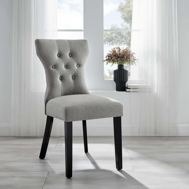 Modway Silhouette Polyester Fabric and Rubberwood Dining Side Chair, Light Gray