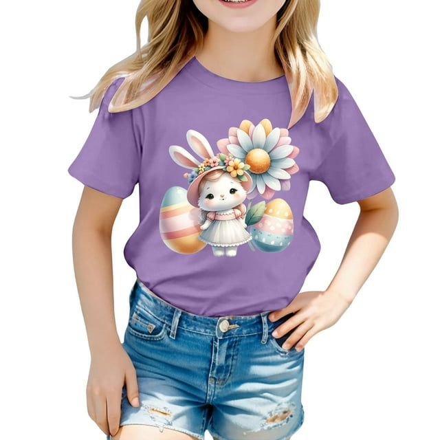 XDZJLR T-Shirt pour Tout-Petites Filles T-Shirt Enfants Pâques Graphique Coupe Ample Décontracté Manches Courtes Col Rond pour Garçons T-Shirts 12-13 Ans