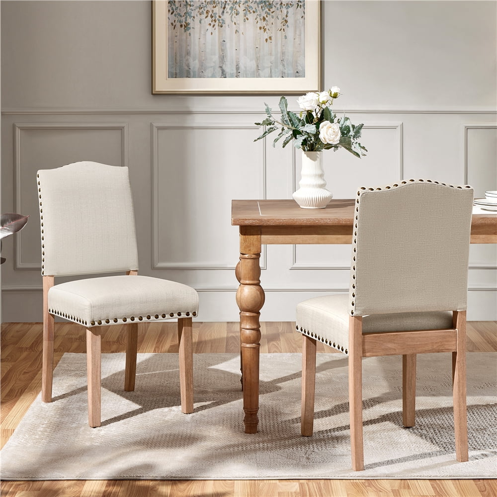 Topeakmart 2pcs Upholstered Kitchen Dining Chairs with Nailhead Trim, Beige