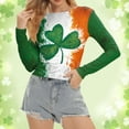 thumbnail image 2 of St Patricks Day Long Sleeve T Shirts For Women Short Sleeve Crewneck Tshirt Shamrocks Clover Tees Spring Summer Tops Slim Light Green L, 2 of 7