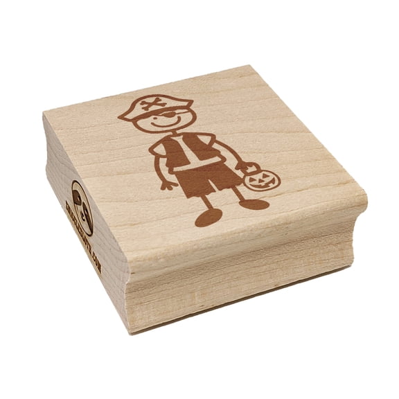 Stick Figure Boy Halloween Pirate Square Rubber Stamp Stamping Scrapbooking Crafting - Medium 1.75in