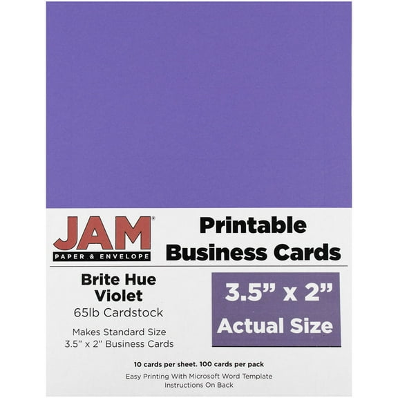 JAM Paper Printable Business Cards, 3 1/2 x 2, Violet, 100/Pack