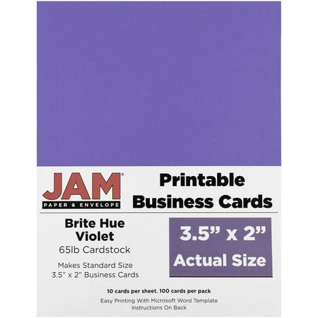 Jam Paper Printable Business Cards 3 12 X 2 Brite Hue Violet 100