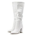thumbnail image 5 of Women's Slouchy Knee High Boots Fashion Casual Patent Leather Pointed Toe Block Heeled Dress Tall Boots, 5 of 7