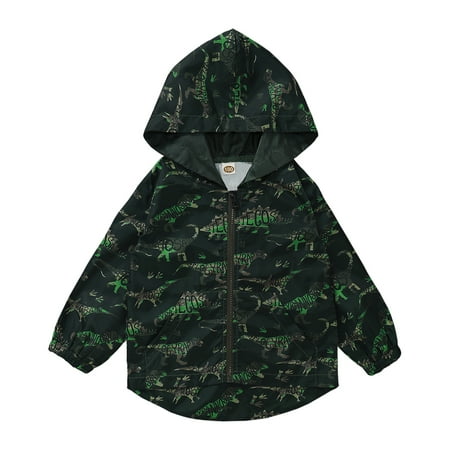 

Kucnuzki Toddler Boy Clothes 4T Infant Boy Fall-Winter Tops 5T Toddler Boy Long Sleeve Carton Dinosaur Prints Casual Hooded Zipper Coat Tops Green