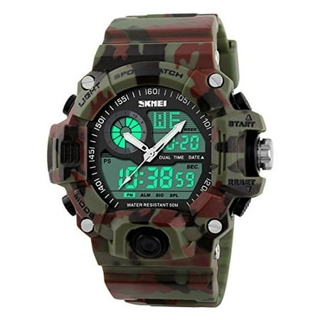 Watch S Shock for Men Digital Waterproof Military Style Camouflage Green