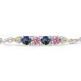 thumbnail image 3 of Gem Stone King 925 Silver and 10K Yellow Gold Blue Mystic Topaz and Pink and White Lab Grown Diamond Bracelet for Women | 2.02 Cttw | Gemstone November Birthstone | Round 5MM | Fully Adjustable 9", 3 of 5