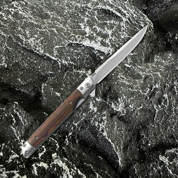 Navaja de Bolsillo de Damasco, Cuchillo de Supervivencia, Cuchillo Plegable con Mango de Sándalo, Cuchillo Plegable para Exteriores.