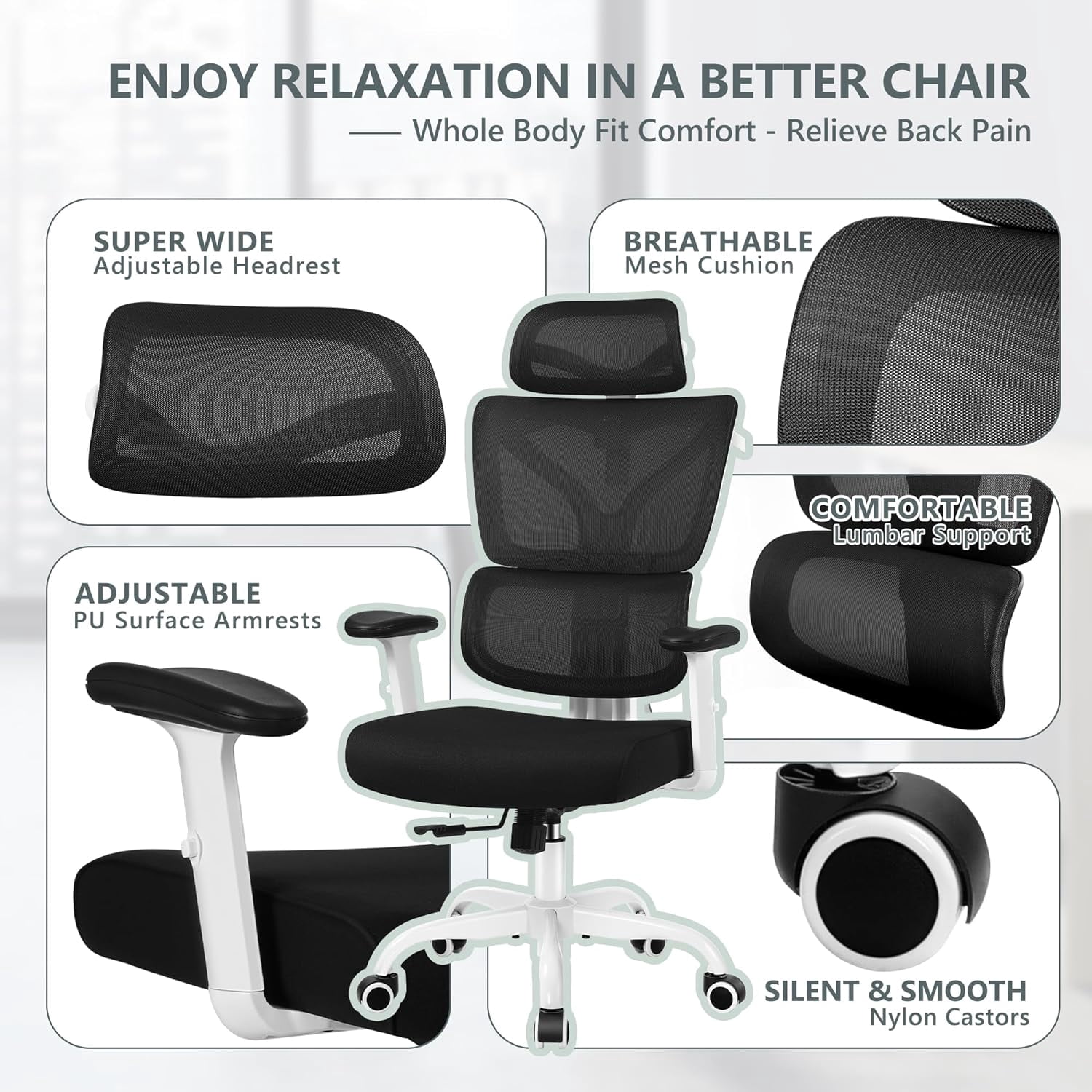 Office Chair, Ergonomic Desk Chair with Adjustable Height and Lumbar Support Swivel Desk Computer Chair with Flip up Armrests for Conference Room, Drak Gray