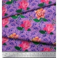 thumbnail image 2 of Soimoi Tissu en Voile de Coton Violet Imprimé Feuilles & Roses 1 Yard 42 Pouces de Large, 2 of 3