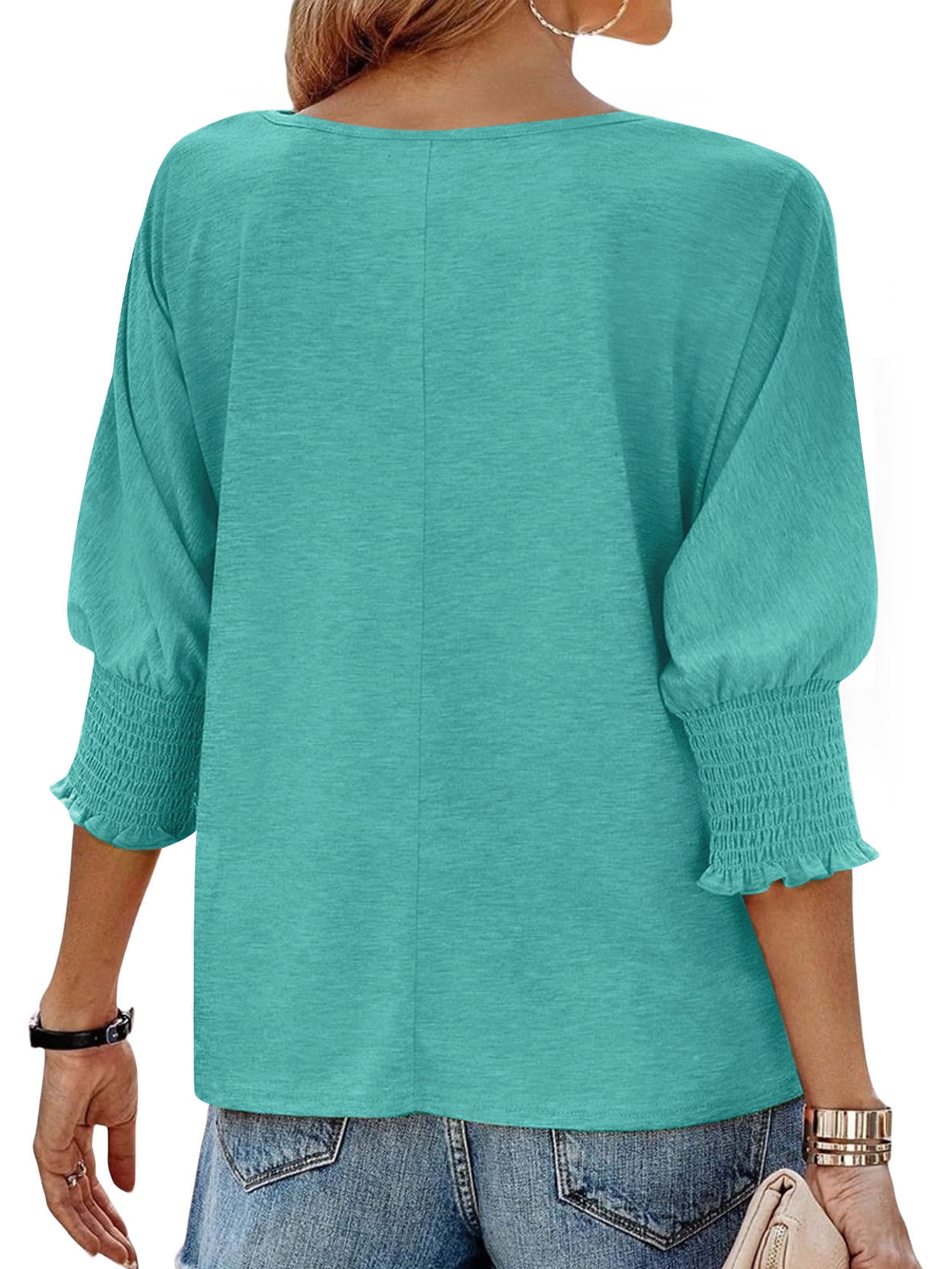 UVN Crewneck Blouse for Women Summer 3/4 Sleeve T-Shirts Casual Tees Ladies Loose Tops