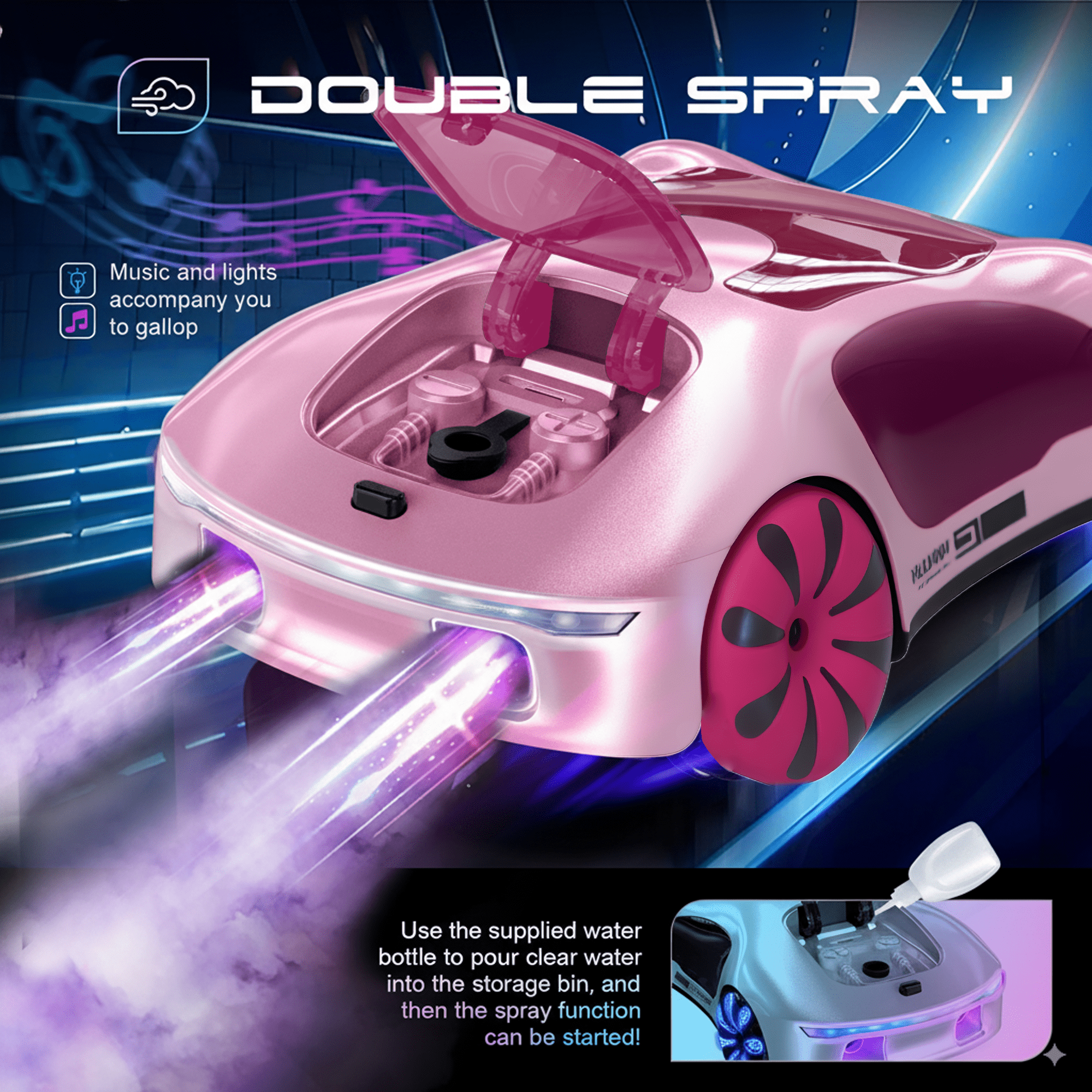 Flynow Remote Control Car, RC Drift Toy for Kids 3 4 5 6 7 8 9 10 11 Year Old, 2.4GHz 1200mAh 360° Rotate Cars with Light Sound Spray, Christmas Birthday Gift for Adults Boys Girls Age 12+
