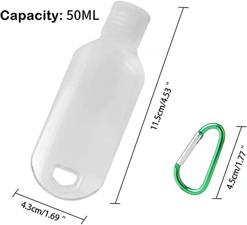 NOGIS 20 PCS Travel Plastic Clear Keychain Bottles, Hand sanitizer bottle containers, Leakproof Refillable Empty Bottles Portable Squeeze Containers with Open Cap(50ml/1.7oz)
