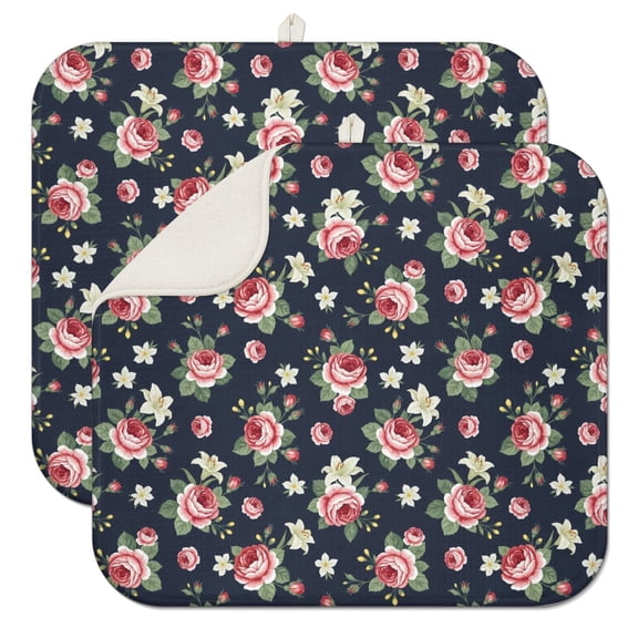 Pioneer Flower Floral Print Pattern Kitchen Dish Drying Mat 1 Pack, Ultra Absorbent Microfiber Drainer Mat, 16"x18"