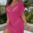thumbnail image 5 of Antinious Ladies V-Neck Short Sleeve Hand Crochet Neck Splice Solid Coverup Versatile Casual Dress, 5 of 5