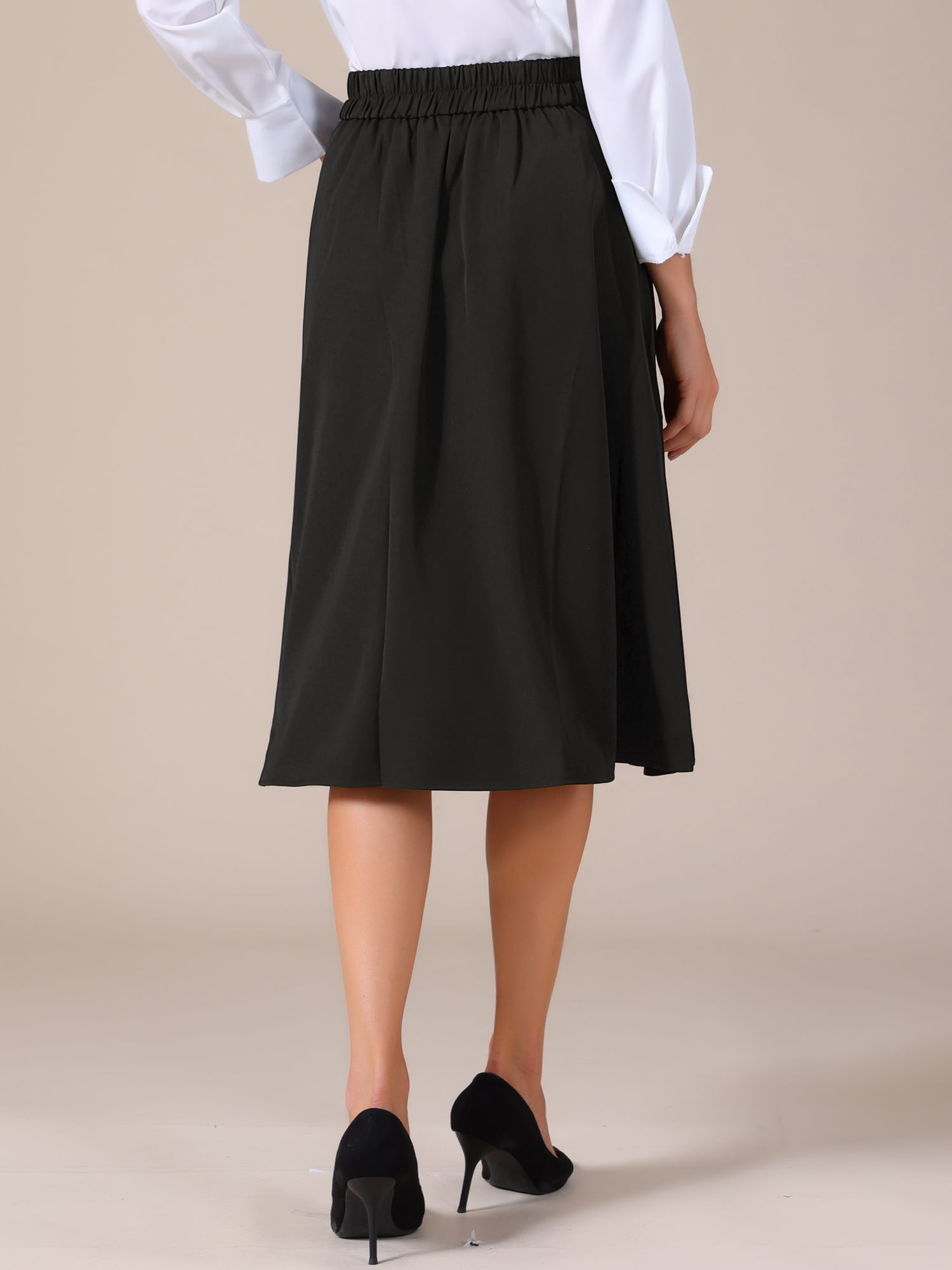 DARING DIVA Women's Flowy A-Line Business Work Skirt with Pockets X-Large Black