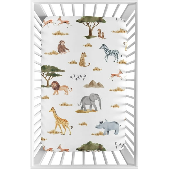 Jojo Designs Jungle Animal Print Fabric Fitted Bed Sheets, Elastic Edges